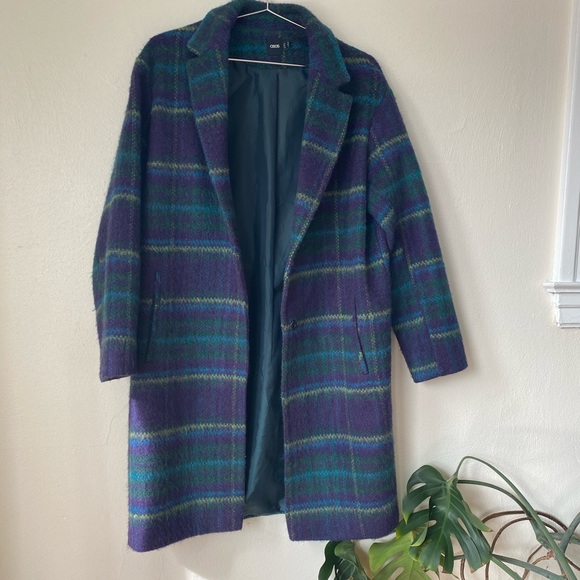 ASOS plaid teal/purple light wool sweater coat - Picture 9 of 9